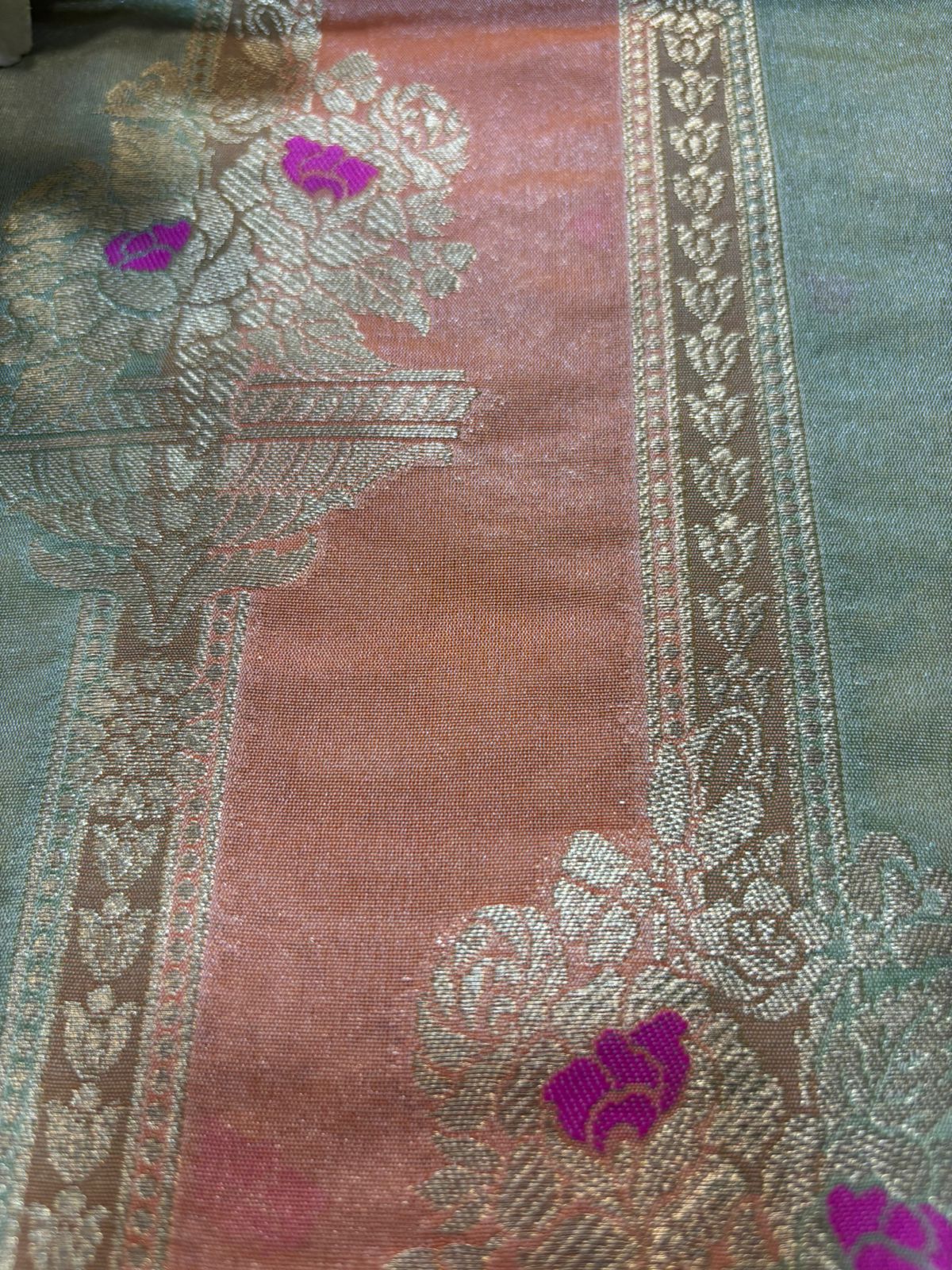 Multicolor Handloom Banarasi Silk Rangkat Fabric ( 1 Mtr ) - Luxurion World
