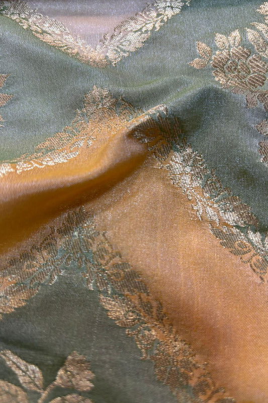 Multicolor Handloom Banarasi Silk Rangkat Fabric ( 1 Mtr ) - Luxurion World