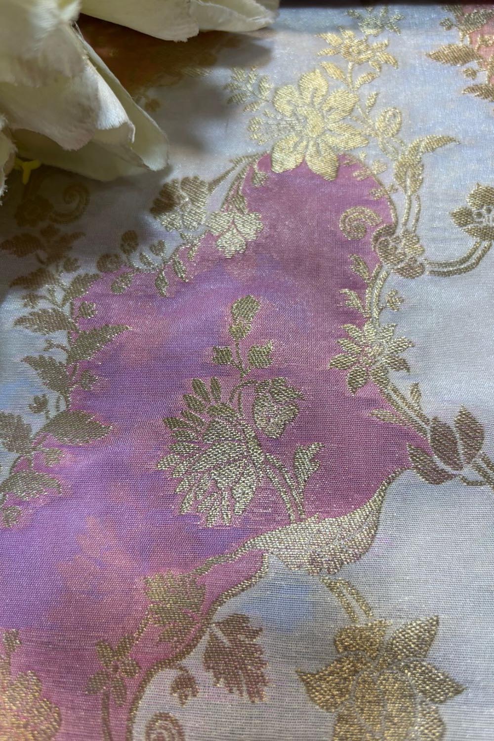 Pastel Pink Handloom Banarasi Silk Rangkat Fabric - Luxurion World