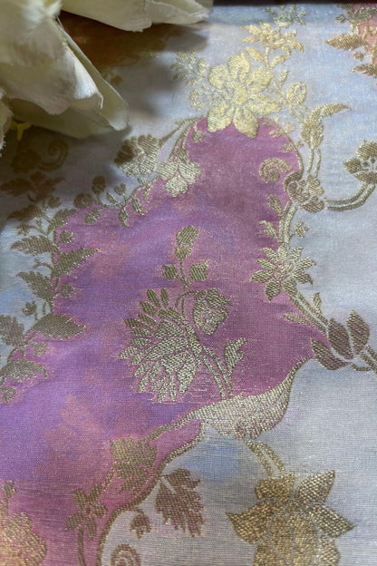 Pastel Pink Handloom Banarasi Silk Rangkat Fabric - Luxurion World