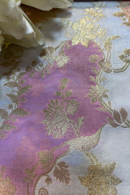 Pastel Pink Handloom Banarasi Silk Rangkat Fabric - Luxurion World