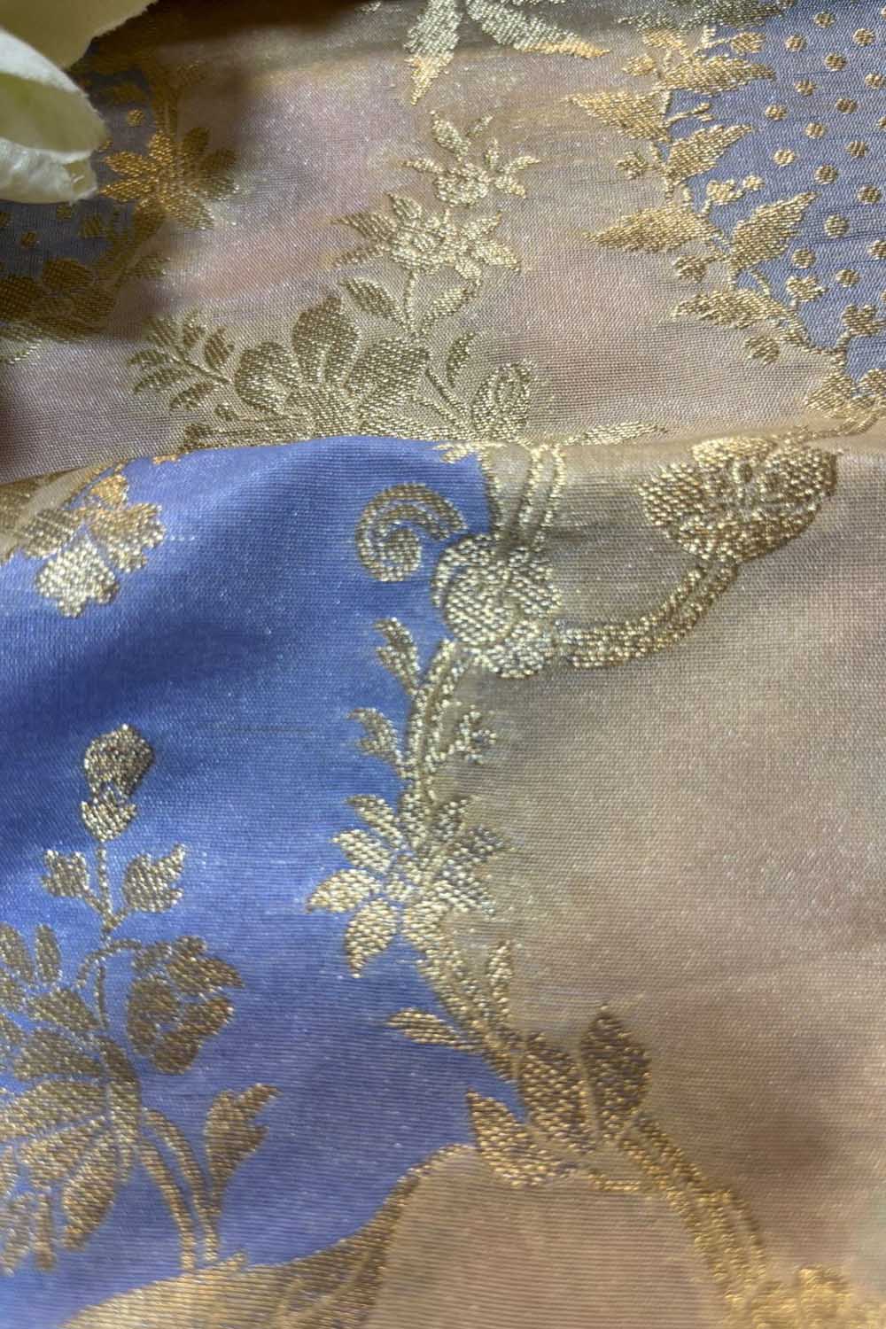 Pastel Blue Handloom Banarasi Silk Rangkat Fabric - Luxurion World