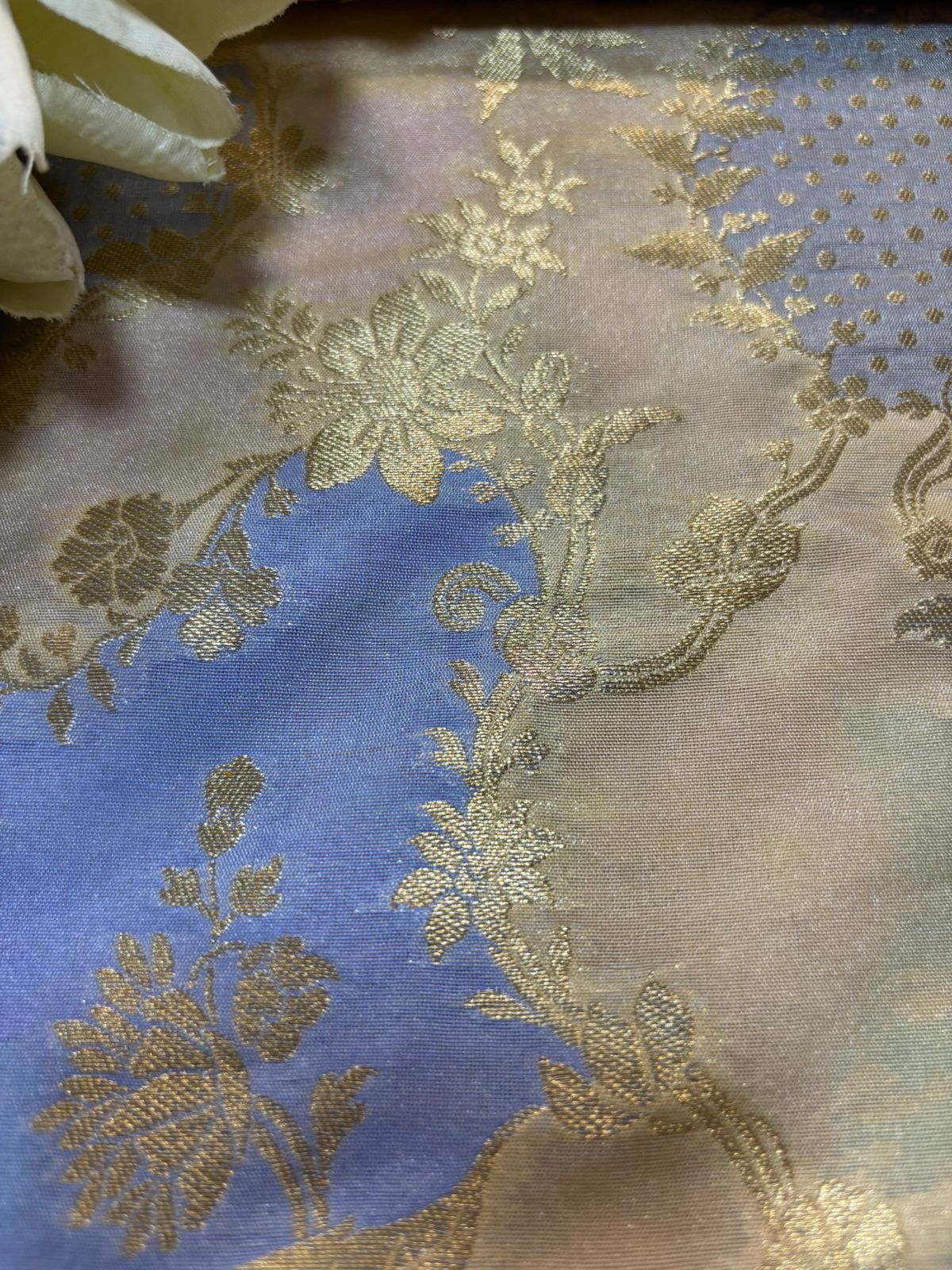 Pastel Blue Handloom Banarasi Silk Rangkat Fabric - Luxurion World