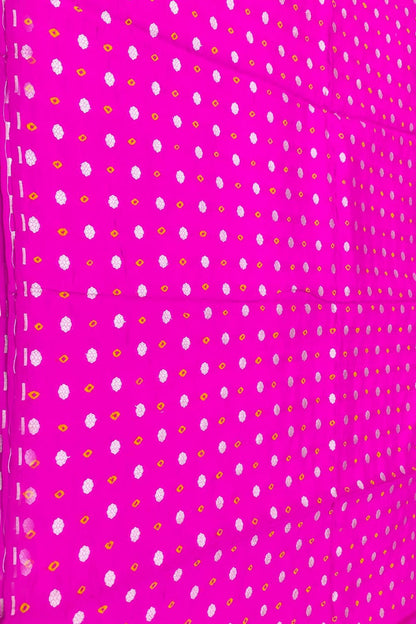 Pink Banarasi Hand Bandhej Pure Chiniya Silk Fabric ( 2.5 Mtr ) - Luxurion World