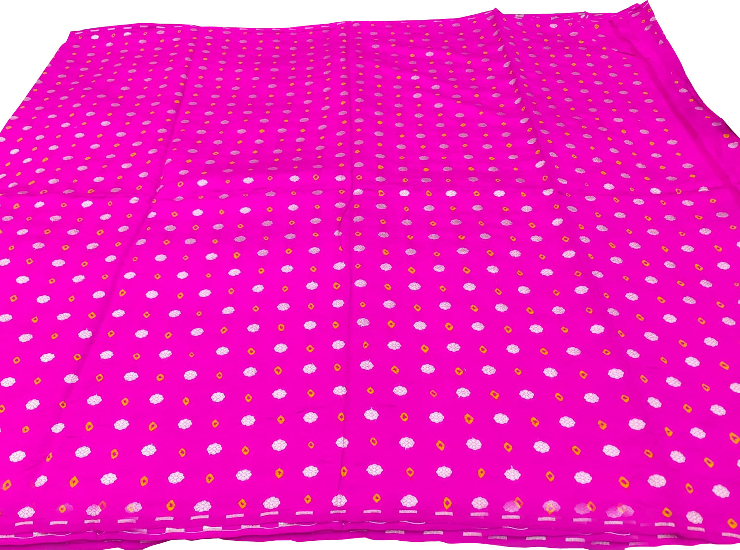 Pink Banarasi Hand Bandhej Pure Chiniya Silk Fabric ( 2.5 Mtr ) - Luxurion World