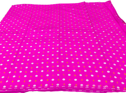Pink Banarasi Hand Bandhej Pure Chiniya Silk Fabric ( 2.5 Mtr ) - Luxurion World