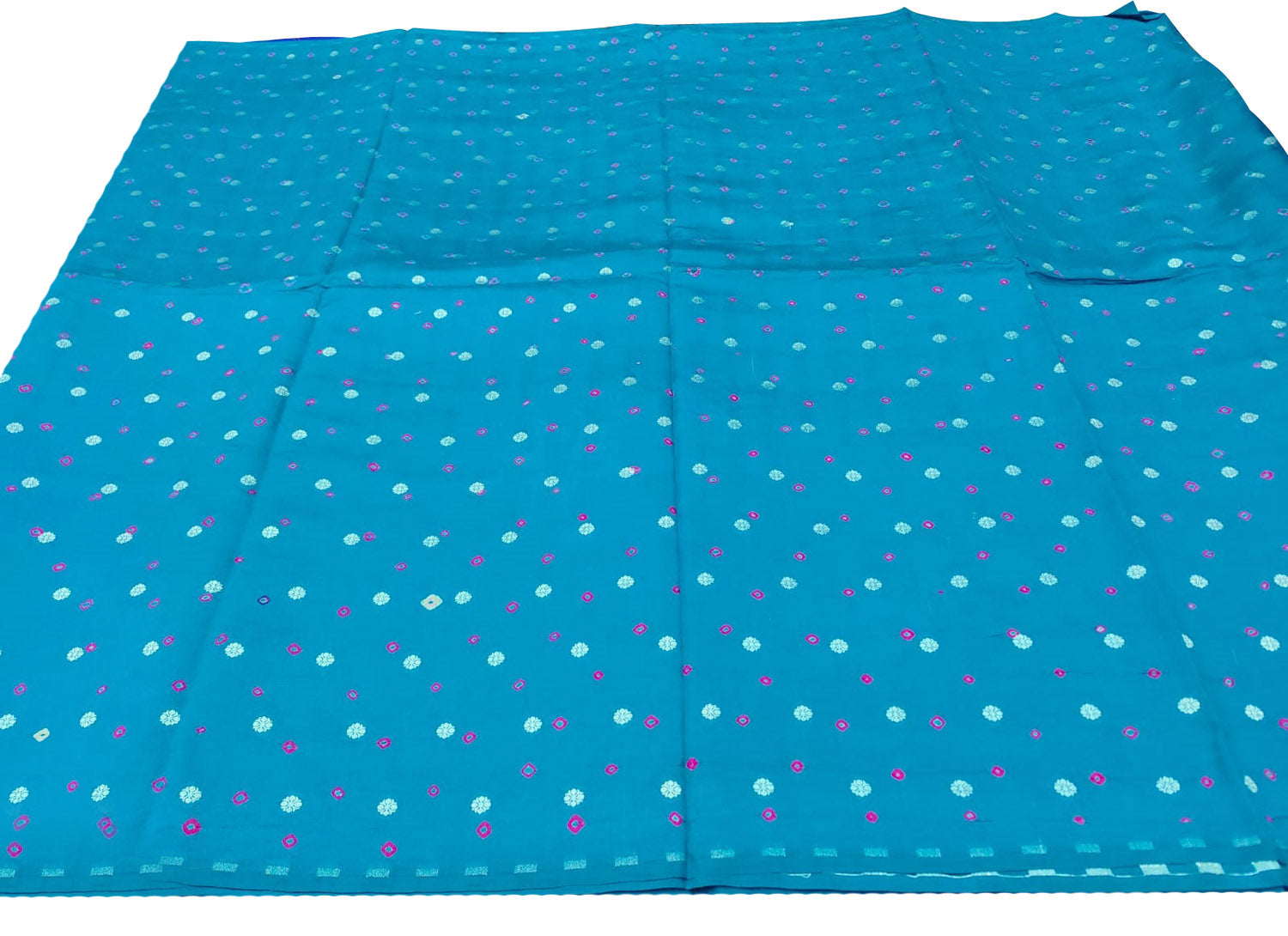 Blue Banarasi Hand Bandhej Pure Chiniya Silk Fabric ( 2.5 Mtr ) - Luxurion World