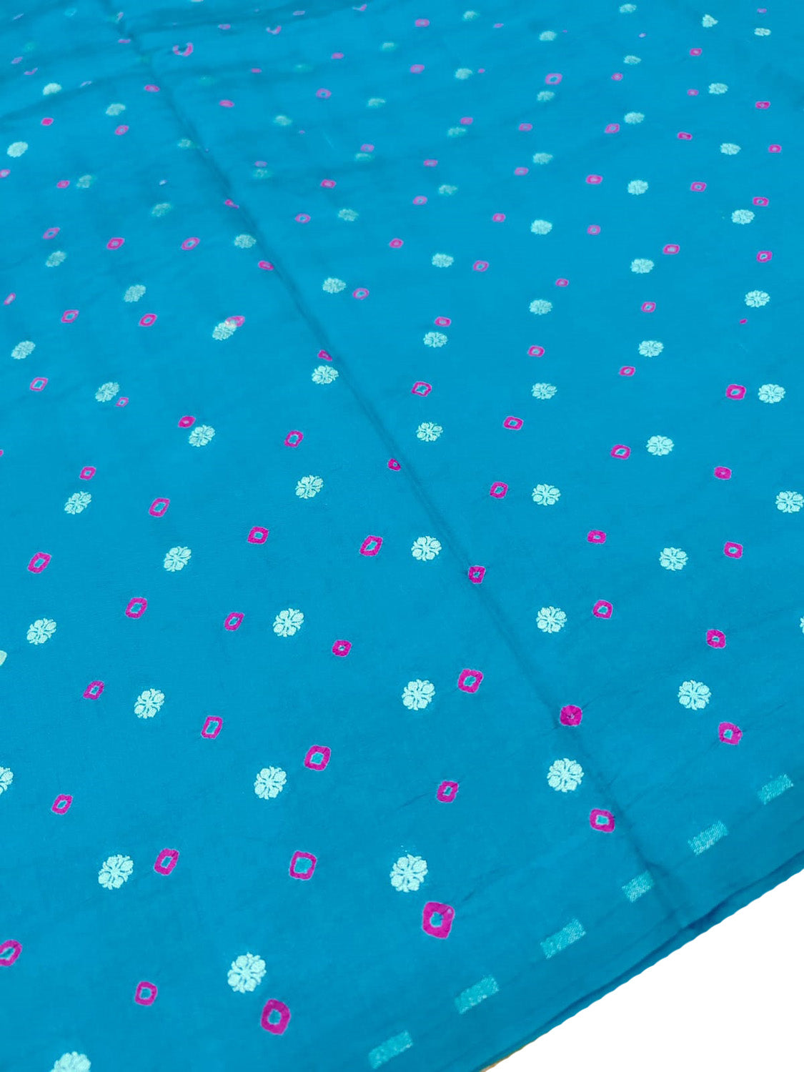 Blue Banarasi Hand Bandhej Pure Chiniya Silk Fabric ( 2.5 Mtr ) - Luxurion World