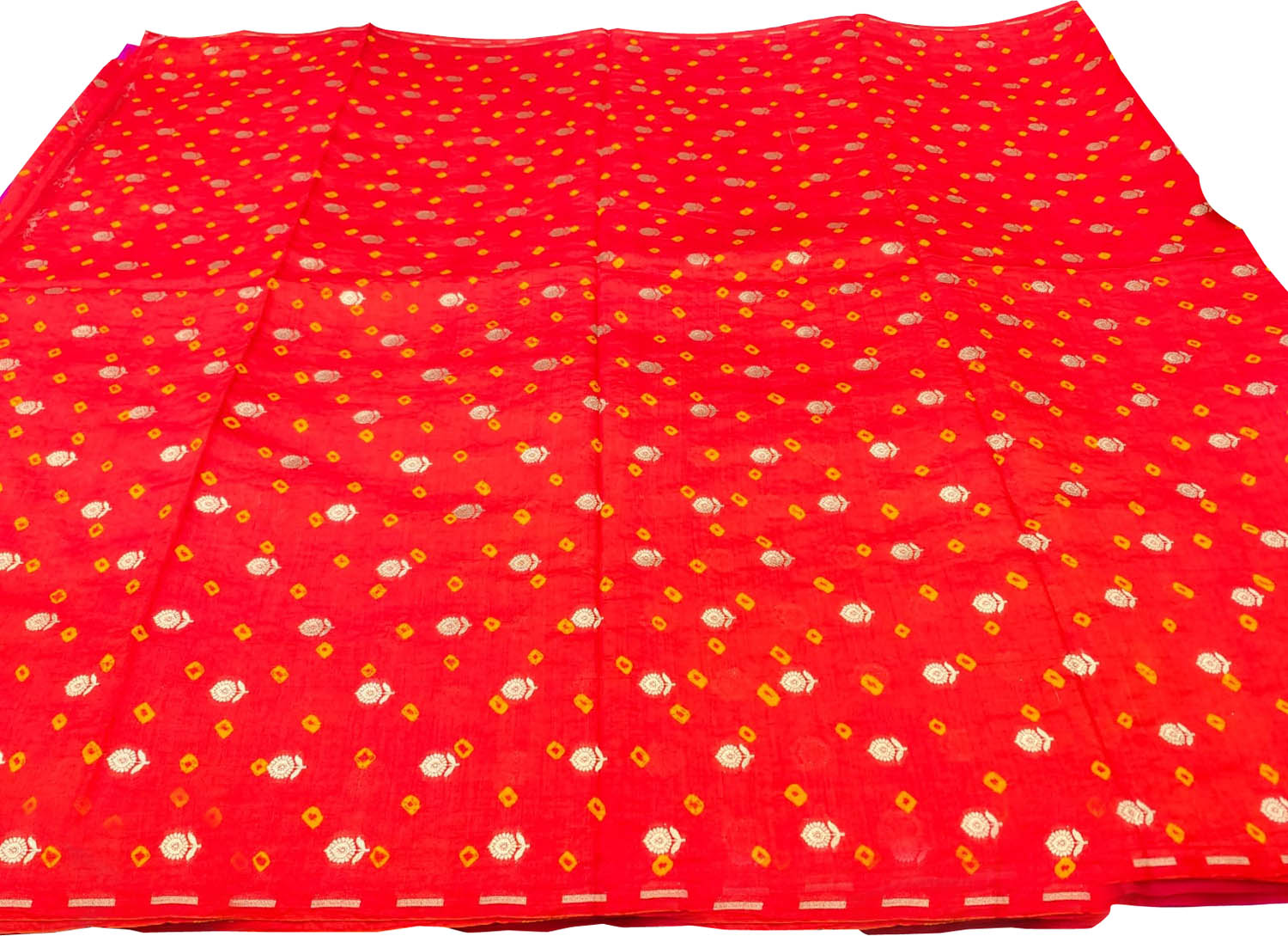 Red Banarasi Hand Bandhej Pure Chiniya Silk Fabric ( 2.5 Mtr ) - Luxurion World