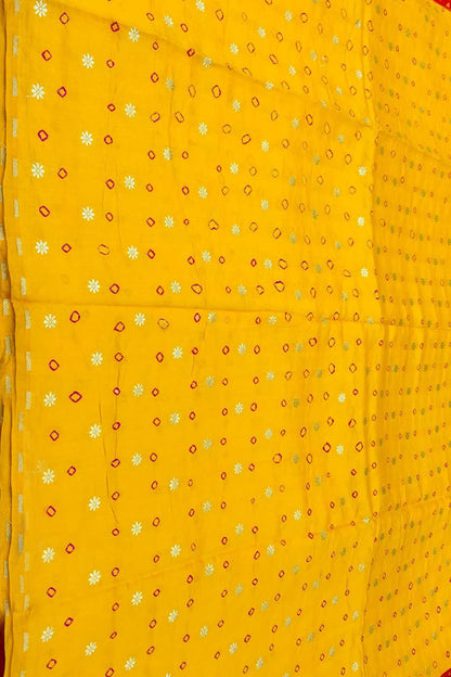 Yellow Banarasi Hand Bandhej Pure Chiniya Silk Fabric ( 2.5 Mtr ) - Luxurion World