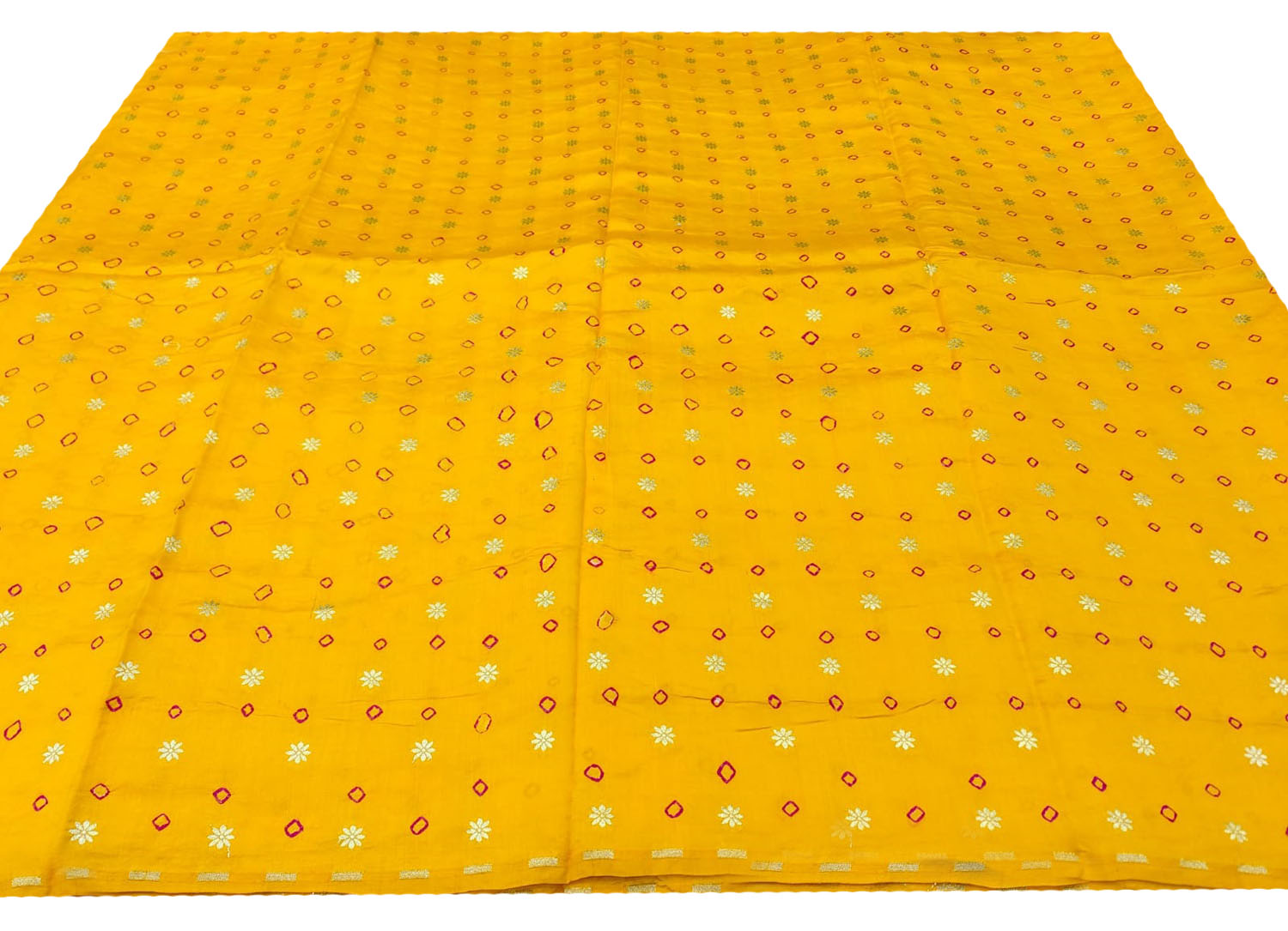 Yellow Banarasi Hand Bandhej Pure Chiniya Silk Fabric ( 2.5 Mtr ) - Luxurion World