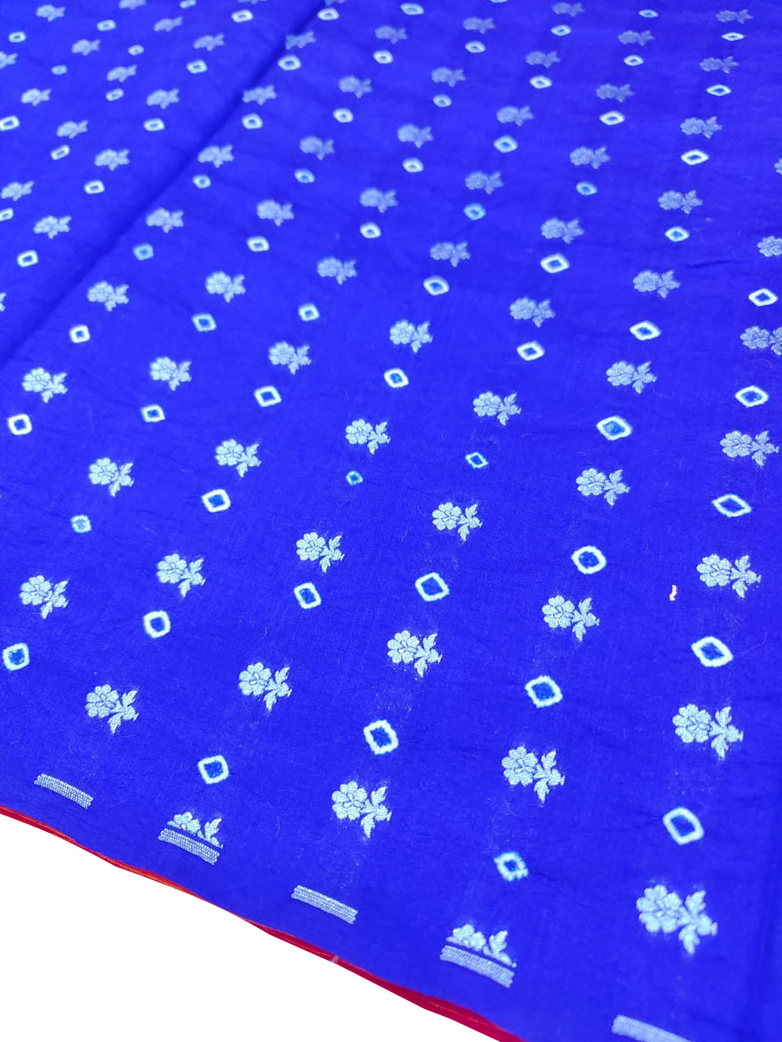 Blue Banarasi Hand Bandhej Pure Chiniya Silk Fabric ( 2.5 Mtr ) - Luxurion World