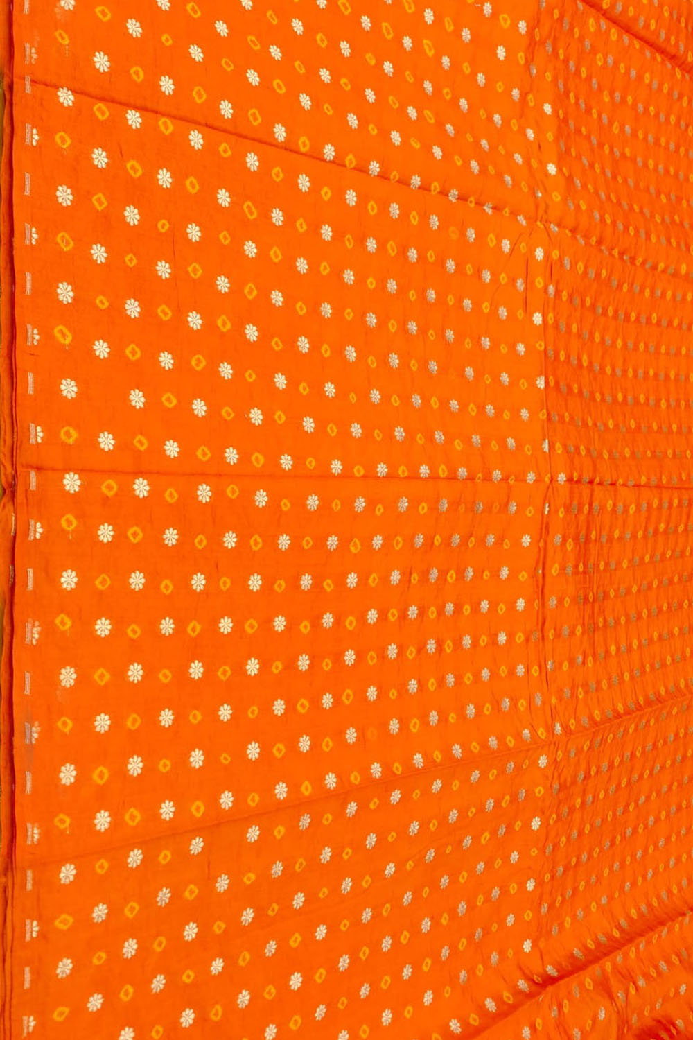 Orange Banarasi Hand Bandhej Pure Chiniya Silk Fabric ( 2.5 Mtr ) - Luxurion World