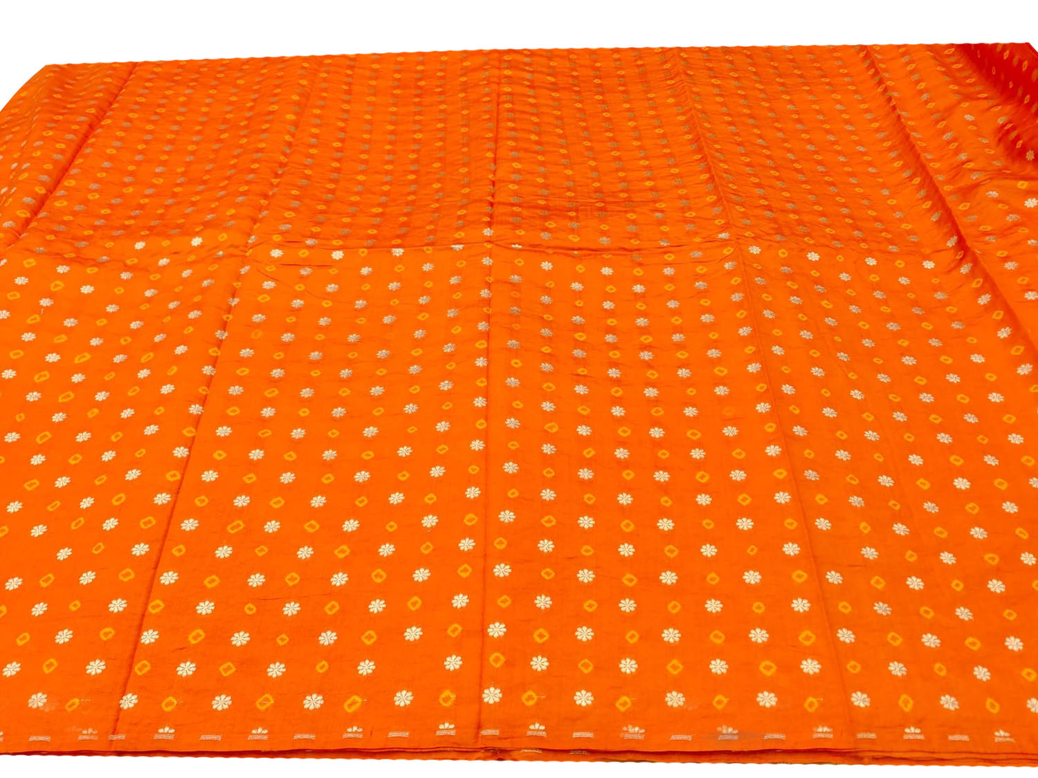 Orange Banarasi Hand Bandhej Pure Chiniya Silk Fabric ( 2.5 Mtr ) - Luxurion World
