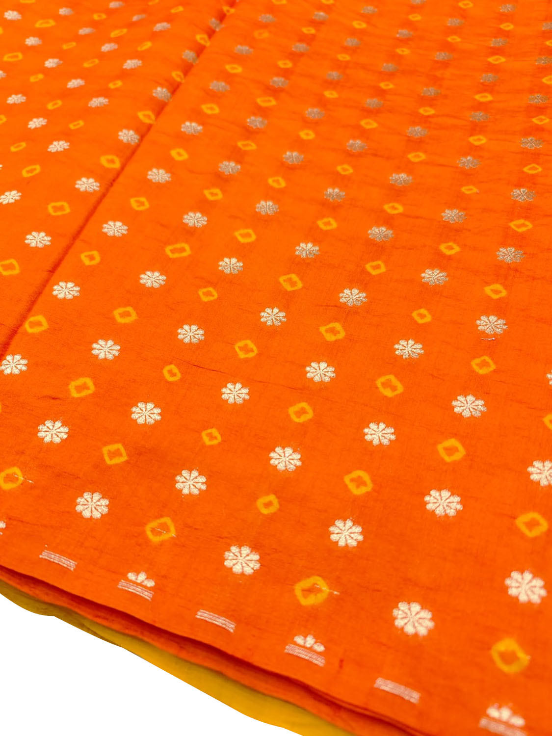 Orange Banarasi Hand Bandhej Pure Chiniya Silk Fabric ( 2.5 Mtr ) - Luxurion World