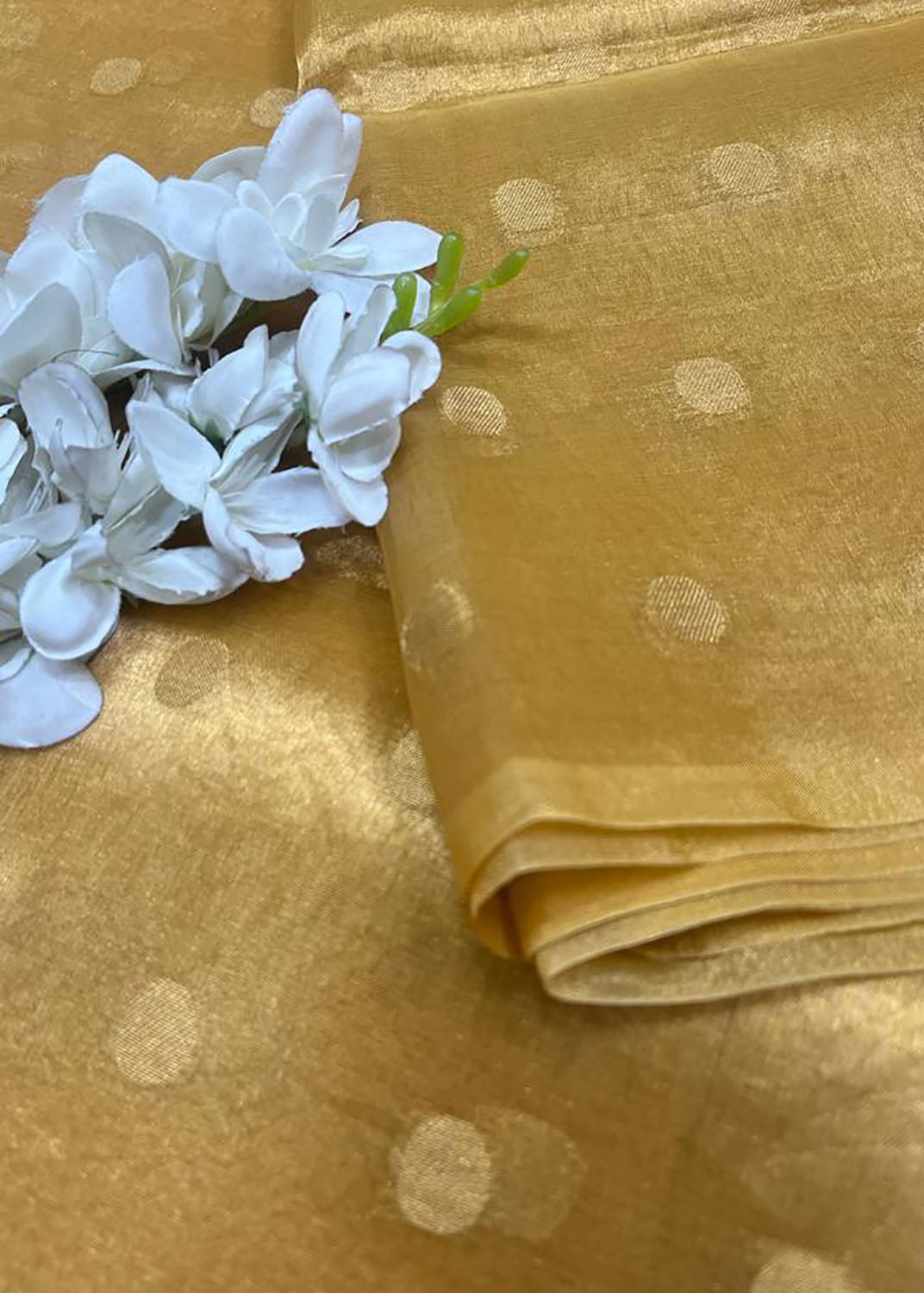 Golden Handloom Banarasi Tissue Silk Fabric ( 1 Mtr ) - Luxurion World