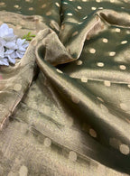 Green Handloom Banarasi Tissue Silk Fabric ( 1 Mtr ) - Luxurion World
