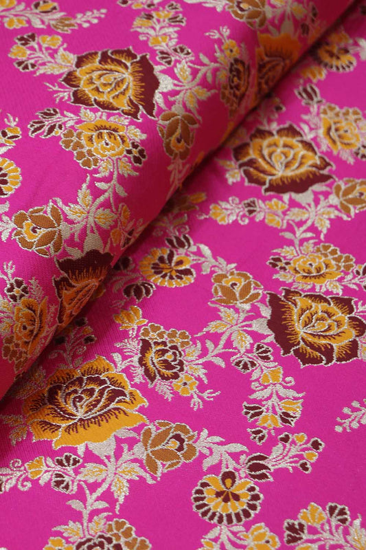 Exquisite Pink Banarasi Silk Meenakari Fabric - 1 Mtr - Luxurion World