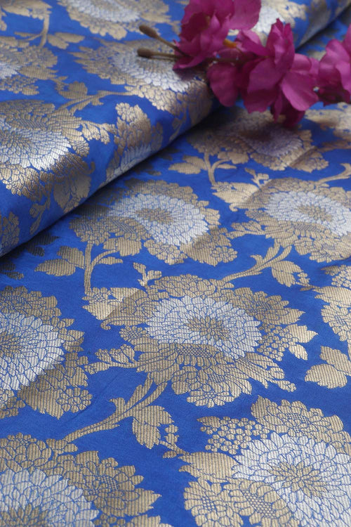 Blue Banarasi Silk Fabric ( 1 Mtr ) - Luxurion World