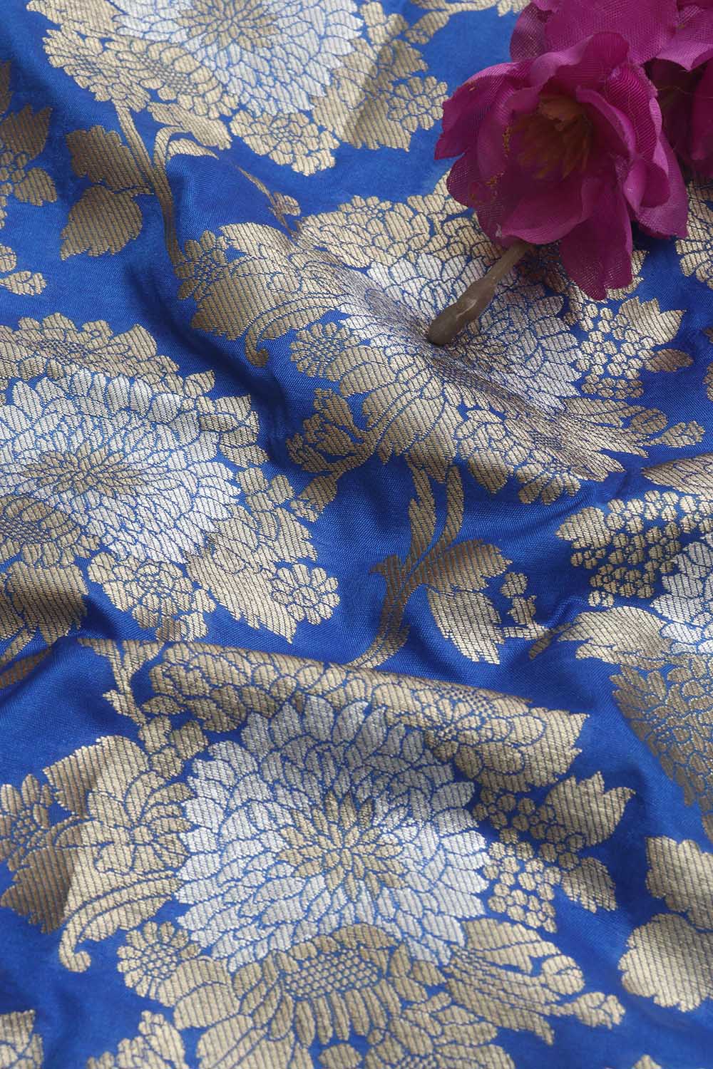 Blue Banarasi Silk Fabric ( 1 Mtr ) - Luxurion World