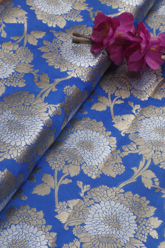 Blue Banarasi Silk Fabric ( 1 Mtr ) - Luxurion World