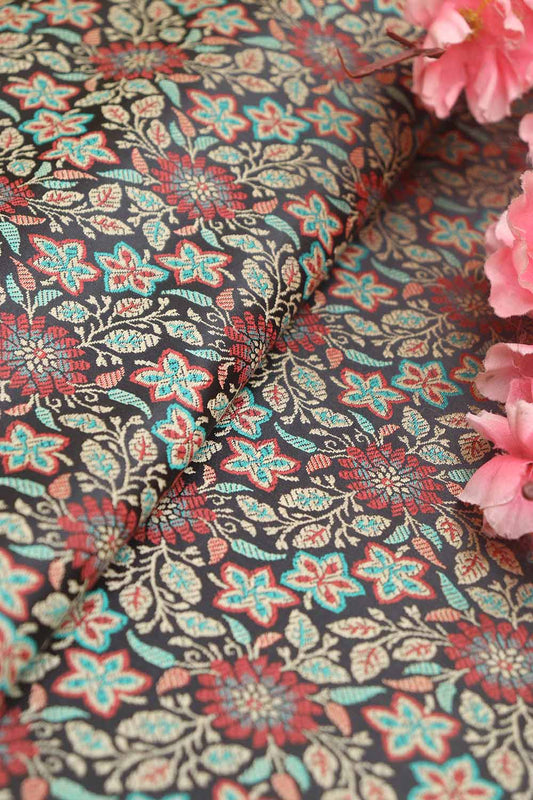 Exquisite Black Banarasi Silk Tanchui Jamawar Brocade Fabric: Shop Now ( 1 Mtr ) - Luxurion World