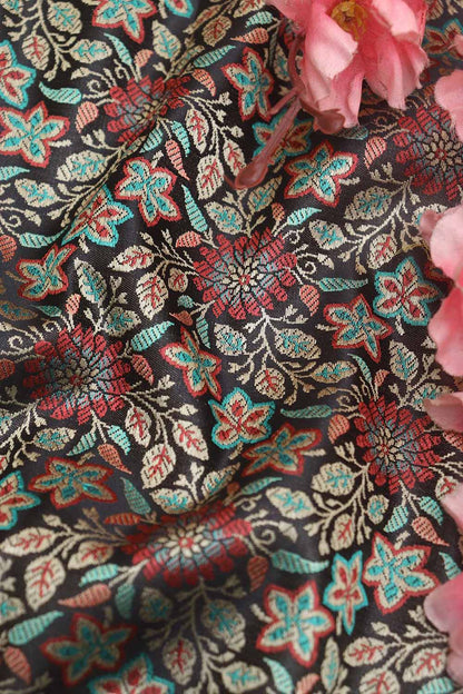 Exquisite Black Banarasi Silk Tanchui Jamawar Brocade Fabric: Shop Now ( 1 Mtr ) - Luxurion World