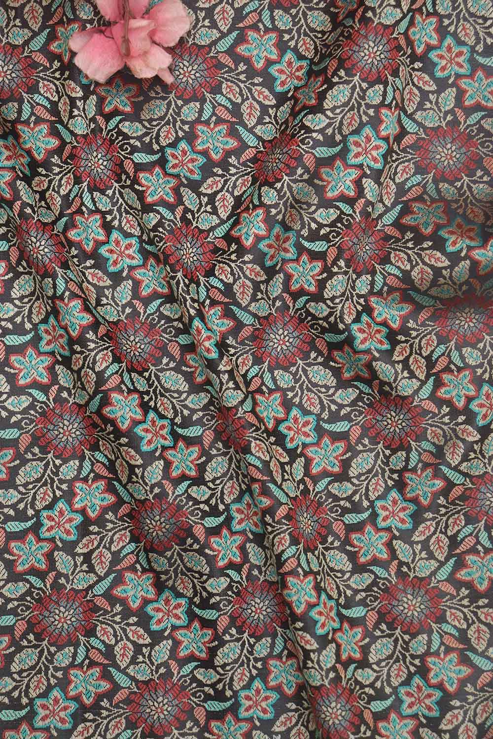 Exquisite Black Banarasi Silk Tanchui Jamawar Brocade Fabric: Shop Now ( 1 Mtr ) - Luxurion World