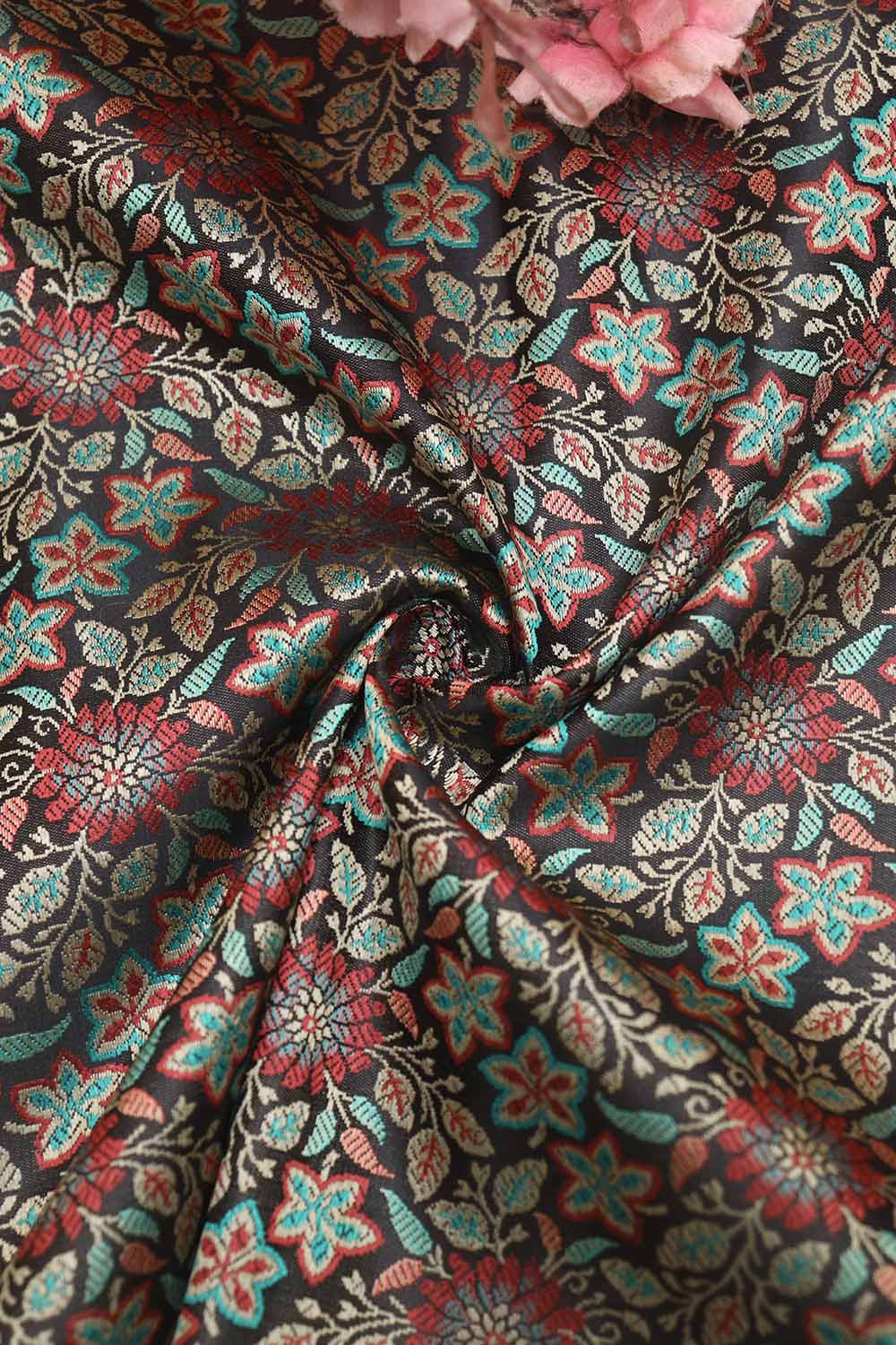 Exquisite Black Banarasi Silk Tanchui Jamawar Brocade Fabric: Shop Now ( 1 Mtr ) - Luxurion World