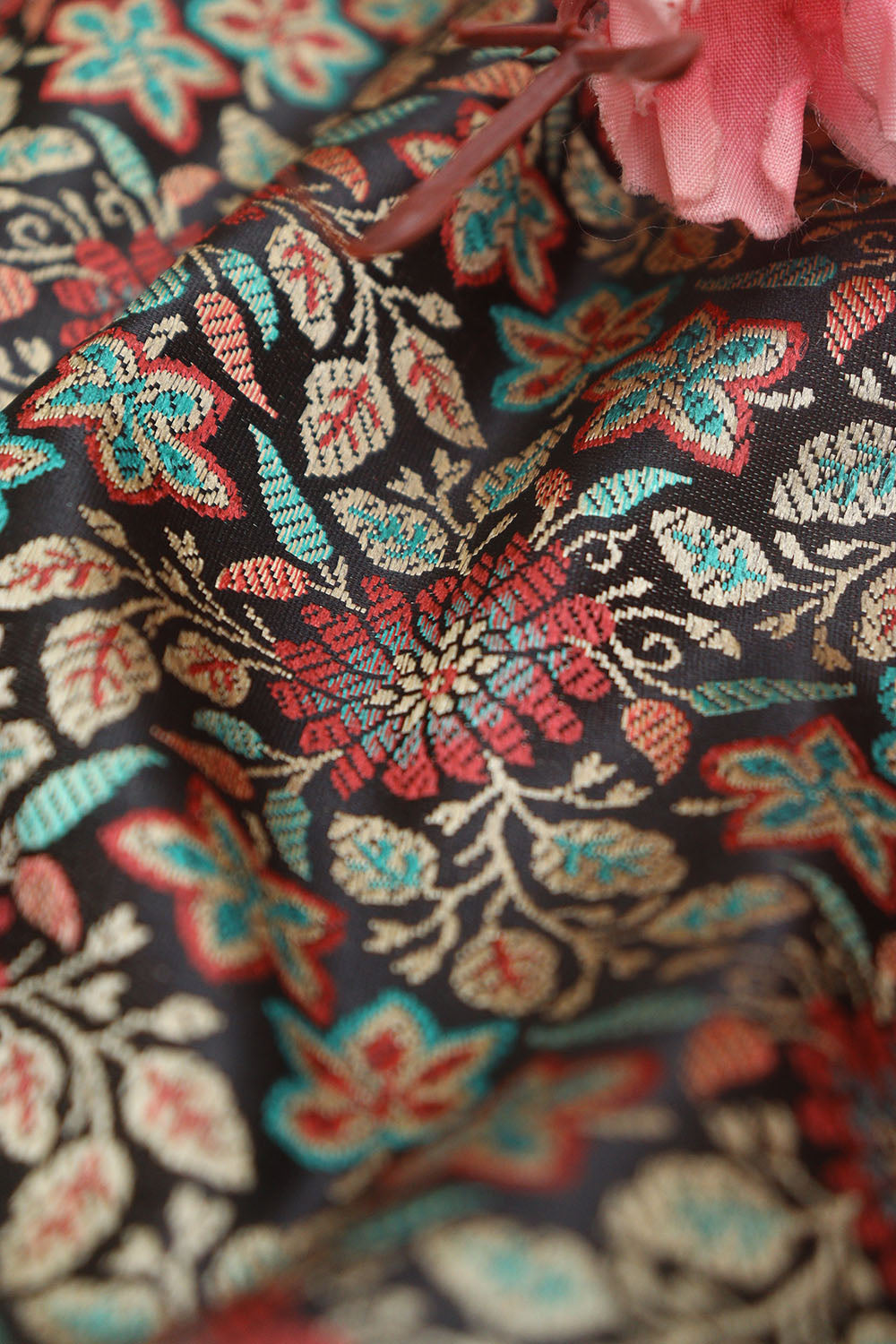 Exquisite Black Banarasi Silk Tanchui Jamawar Brocade Fabric: Shop Now ( 1 Mtr ) - Luxurion World