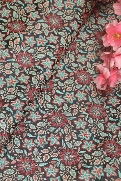 Exquisite Black Banarasi Silk Tanchui Jamawar Brocade Fabric: Shop Now ( 1 Mtr ) - Luxurion World