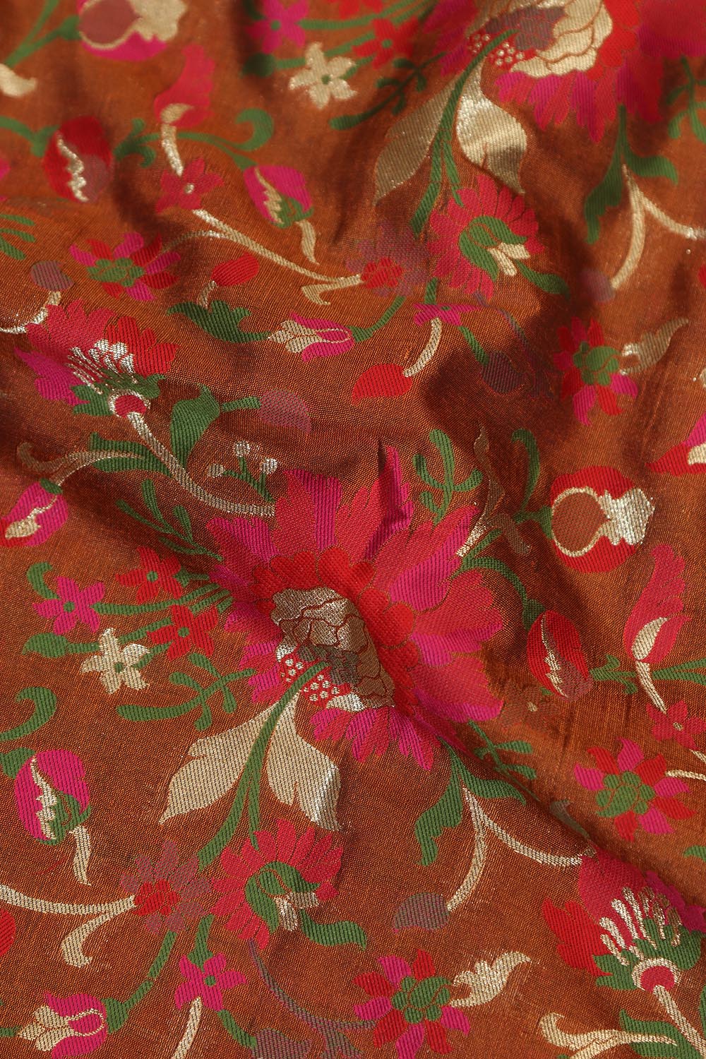 Elegant Brown Banarasi Meenakari Silk Fabric ( 1 Mtr ) - Luxurion World