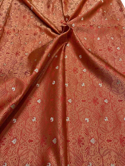 Red Banarasi Tanchui Silk Fabric - Luxurious Elegance ( 1 Mtr ) - Luxurion World