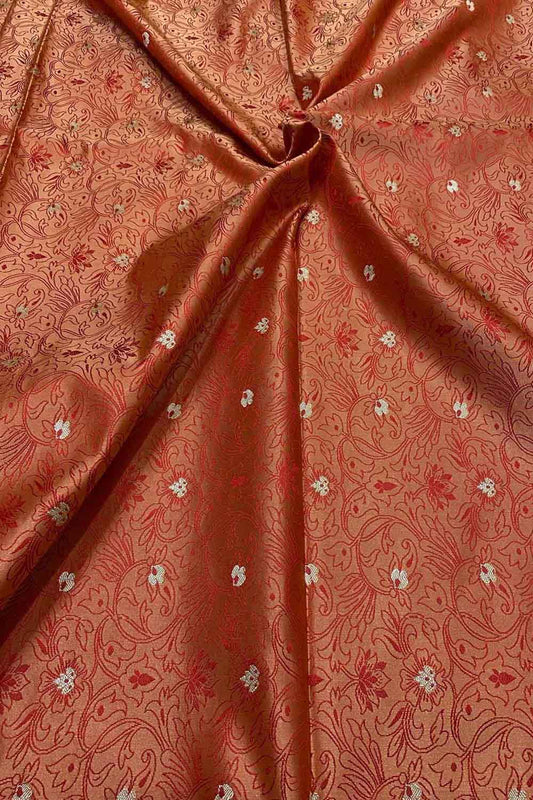 Red Banarasi Tanchui Silk Fabric - Luxurious Elegance ( 1 Mtr )