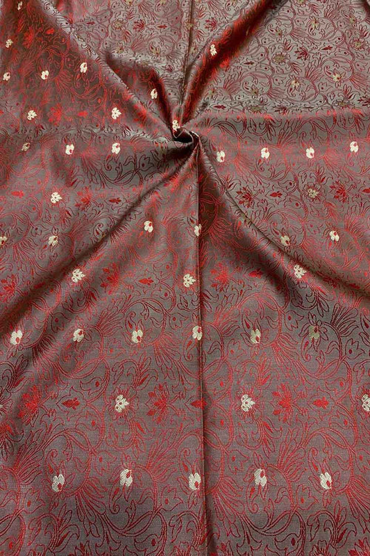 Elegant Grey Banarasi Tanchui Silk Fabric ( 1 Mtr )