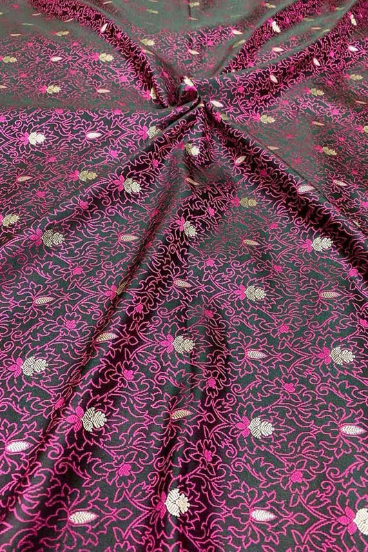 Elegant Black Banarasi Tanchui Silk Fabric ( 1 Mtr )
