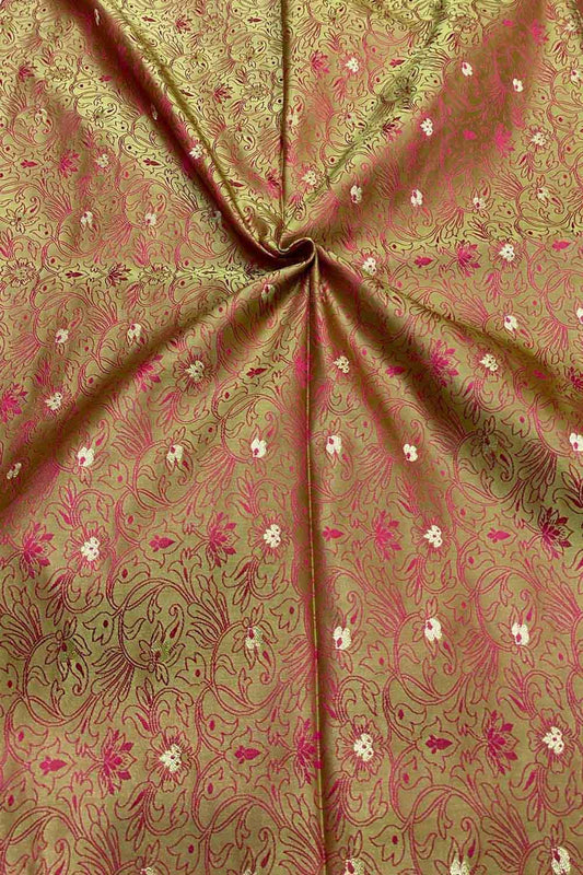 Stunning Green Banarasi Tanchui Silk Fabric ( 1 Mtr )