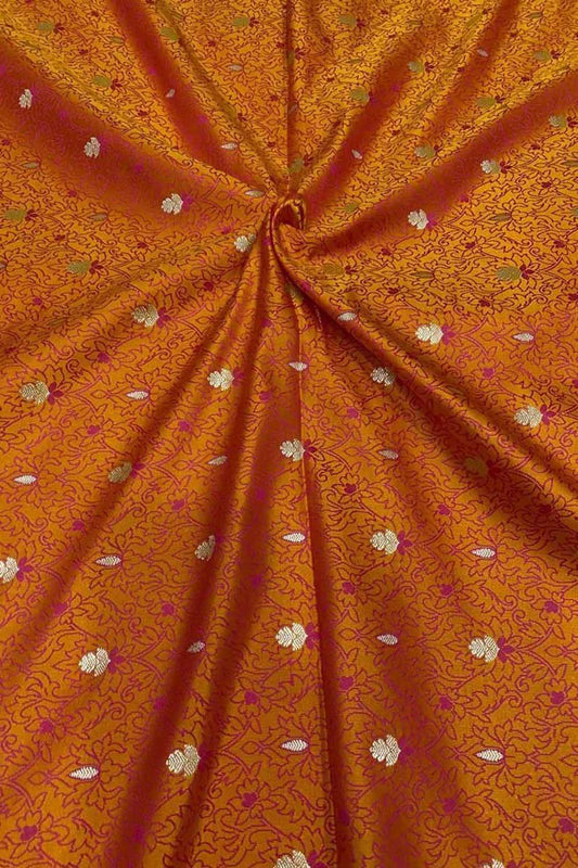 Orange Banarasi Tanchui Silk Fabric - Elegant and Luxurious  ( 1 Mtr )