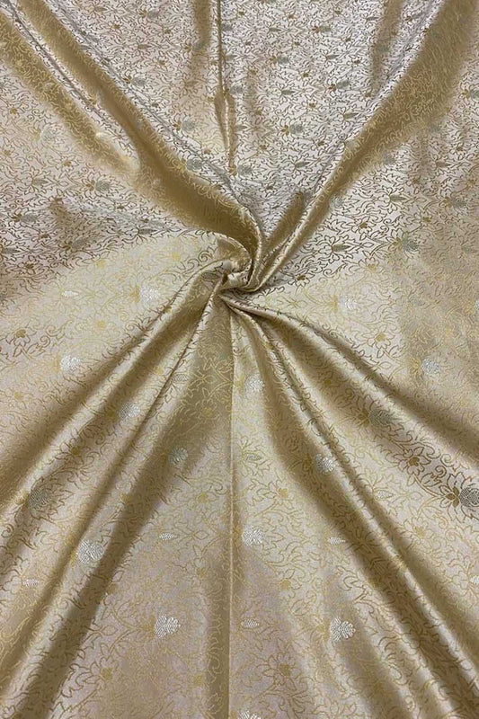 Elegant Off White Banarasi Tanchui Silk Fabric ( 1 Mtr ) - Luxurion World