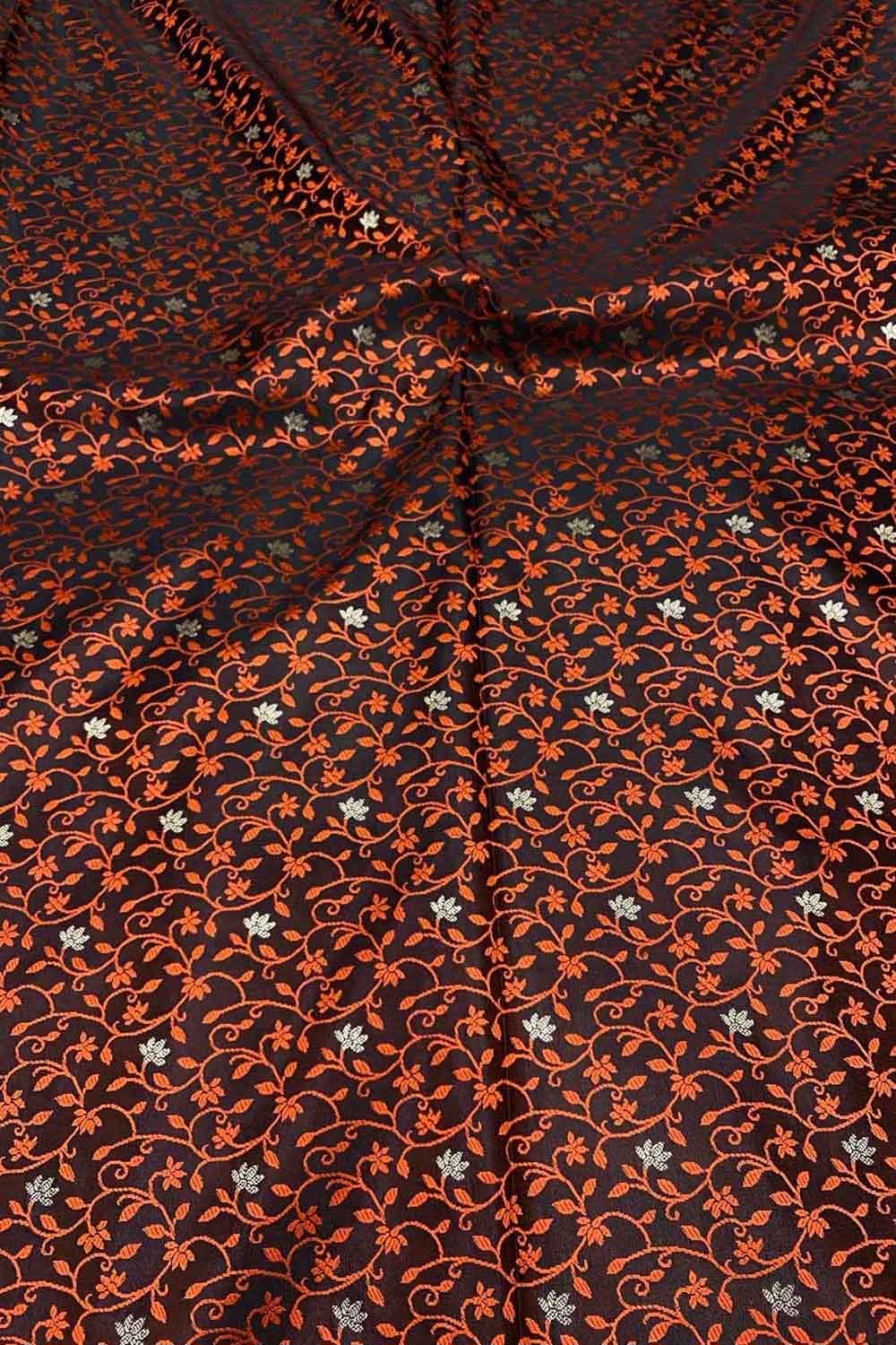 Elegant Black Banarasi Tanchui Silk Fabric ( 1 Mtr ) - Luxurion World