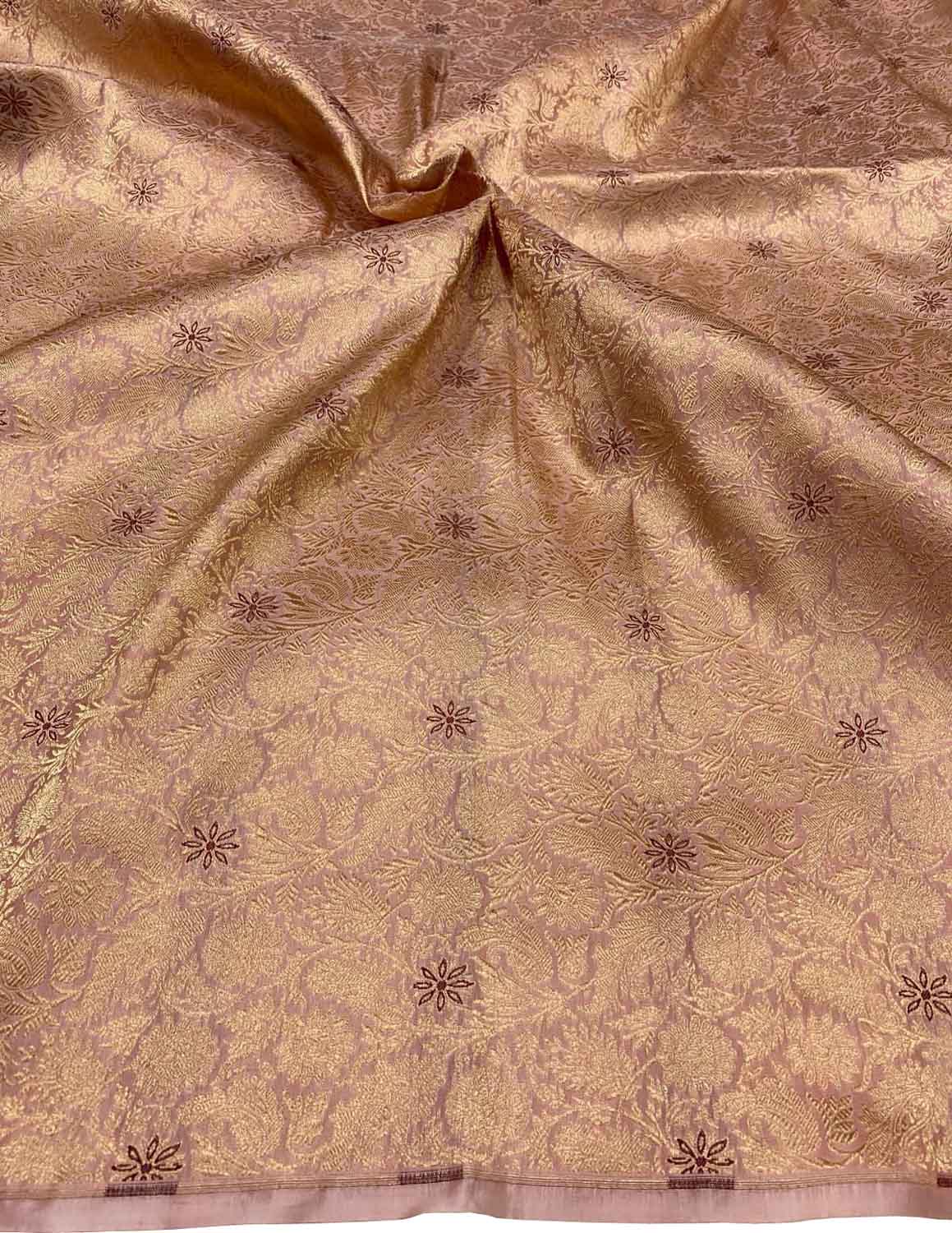 Exquisite Pink Banarasi Meenakari Pure Katan Silk Brocade Fabric ( 5 Mtr ) - Luxurion World