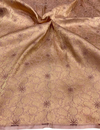 Exquisite Pink Banarasi Meenakari Pure Katan Silk Brocade Fabric ( 5 Mtr ) - Luxurion World