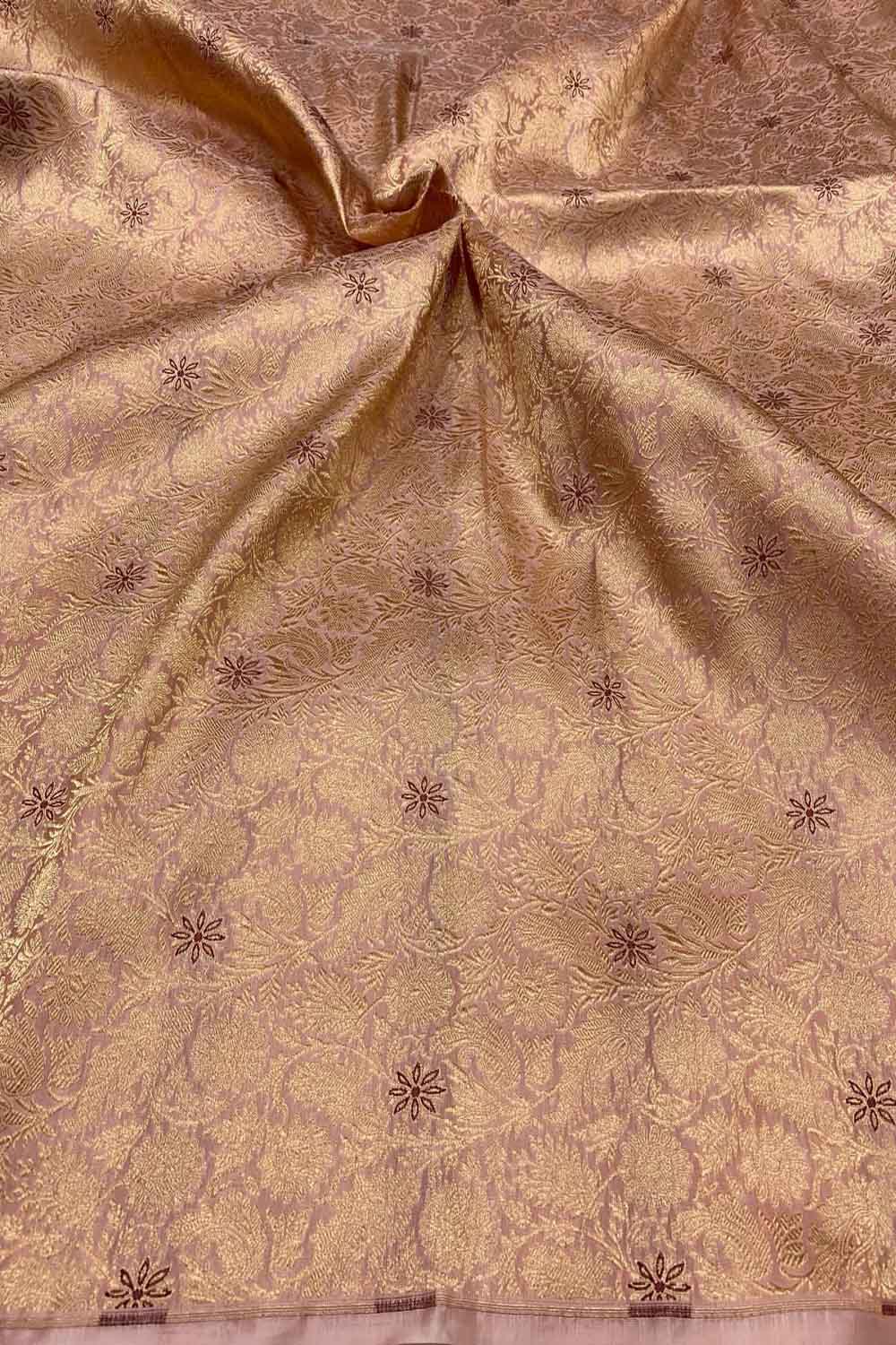 Exquisite Pink Banarasi Meenakari Pure Katan Silk Brocade Fabric ( 5 Mtr ) - Luxurion World