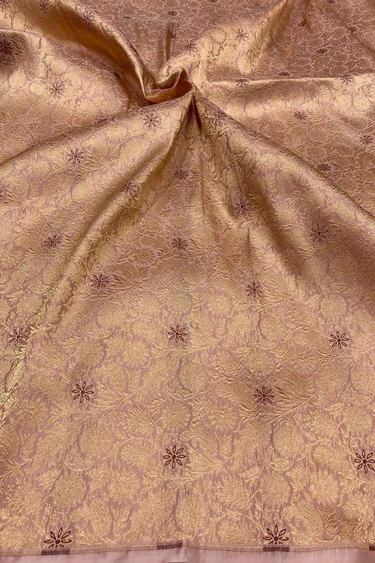 Exquisite Pink Banarasi Meenakari Pure Katan Silk Brocade Fabric ( 5 Mtr ) - Luxurion World