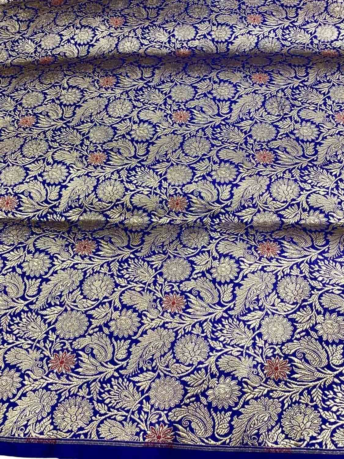 Exquisite Blue Banarasi Meenakari Pure Katan Silk Brocade Fabric ( 5 Mtr ) - Luxurion World