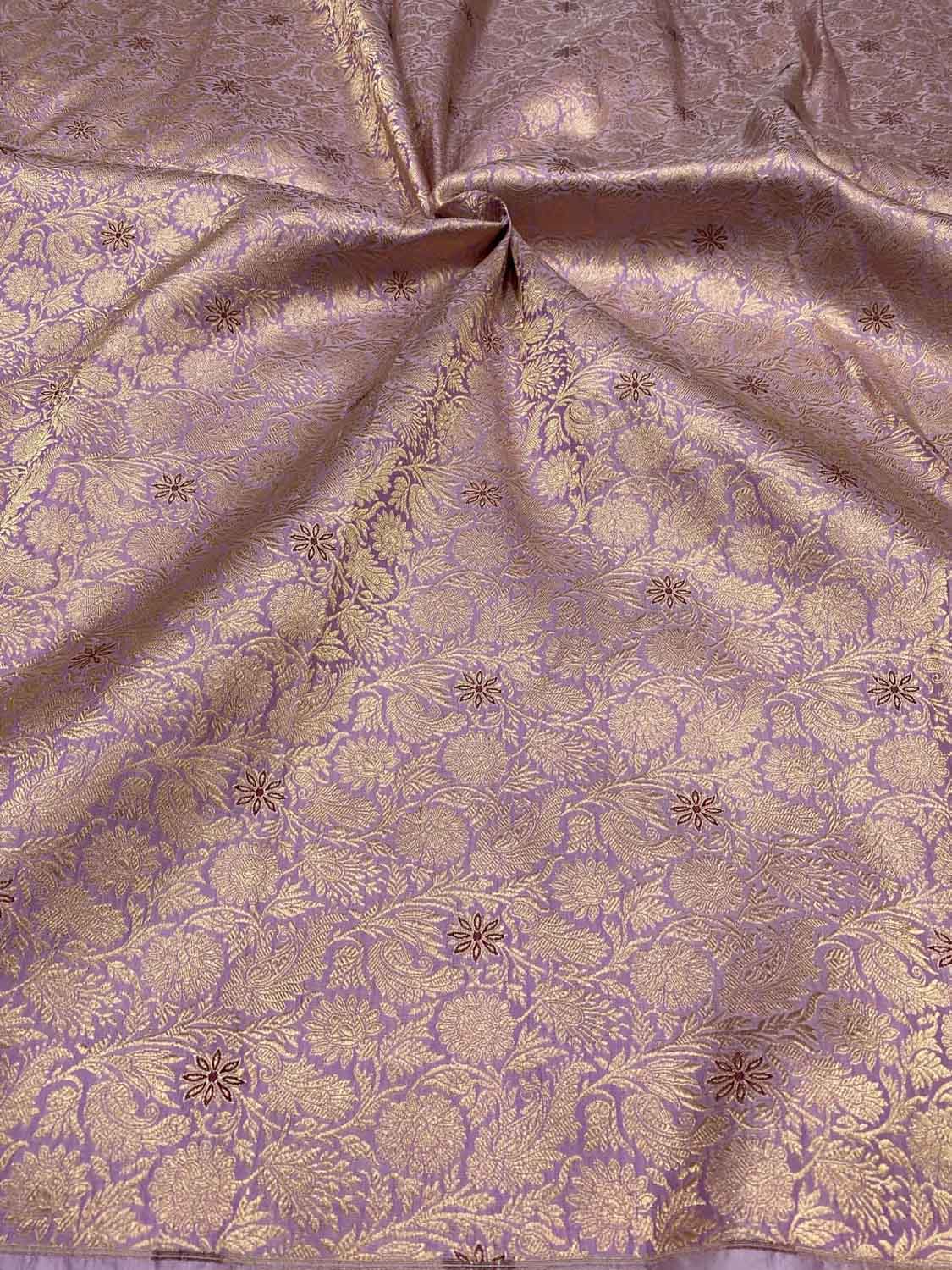 Exquisite Purple Banarasi Meenakari Pure Katan Silk Brocade Fabric ( 5 Mtr ) - Luxurion World