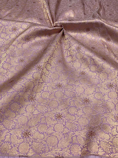 Exquisite Purple Banarasi Meenakari Pure Katan Silk Brocade Fabric ( 5 Mtr ) - Luxurion World