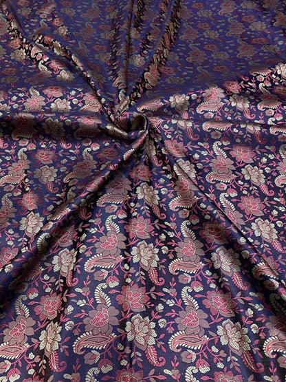 Luxurious Purple Banarasi Jamawar Resham Tanchui Silk Fabric ( 2.5 Mtr ) - Luxurion World