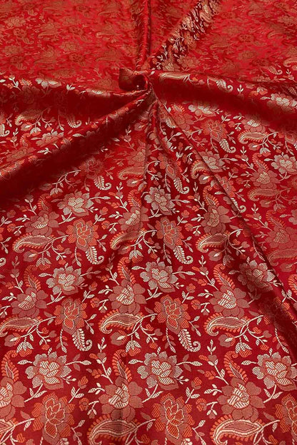 Luxurious Red Banarasi Jamawar Resham Tanchui Silk Fabric ( 2.5 Mtr ) - Luxurion World
