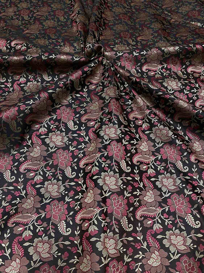 Exquisite Black Banarasi Jamawar Resham Tanchui Silk Fabric ( 2.5 Mtr ) - Luxurion World